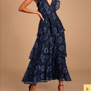 Lulus Molinetto Lace Blue Dress
